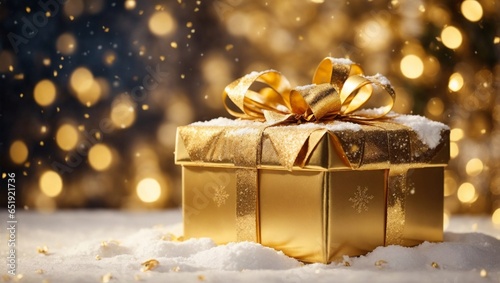 christmas gift box, golden gift box with ribbon