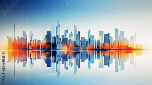 City Skyline - presentation background, wallpaper, art, hotel, lobby, print. blue, orange, bright tones. © Abas