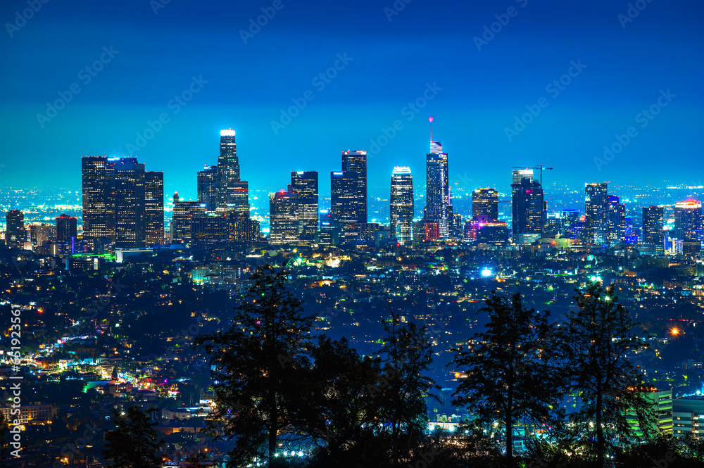 Fototapeta premium Los Angeles skyline photographed from Griffith Park at night.