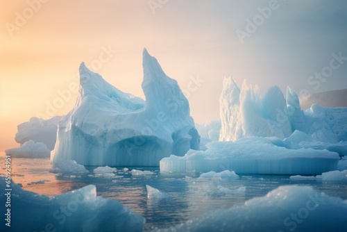 icebergs floating on the water in the anctartic sea in Anctartica photo