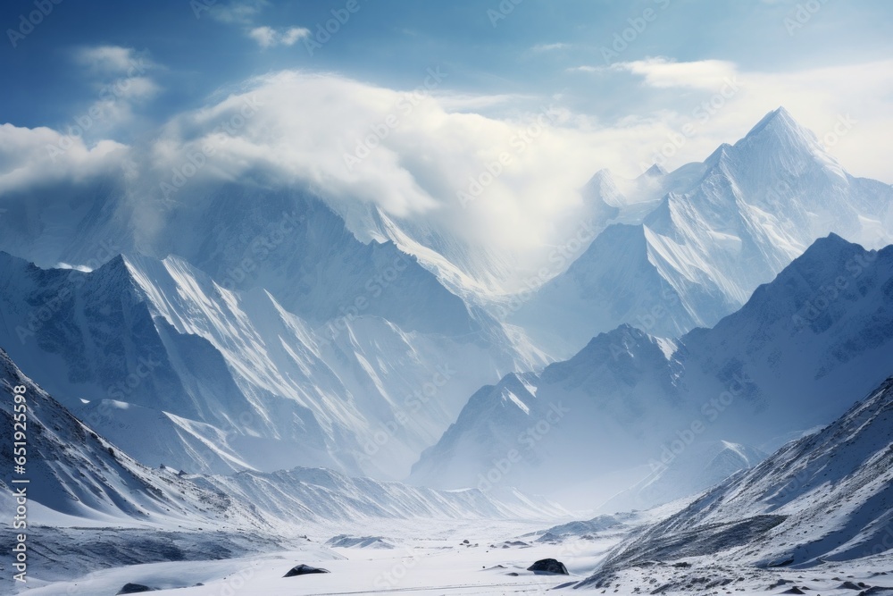 amazing mountain landscape of the high peaks of the karakorum covered in snow
