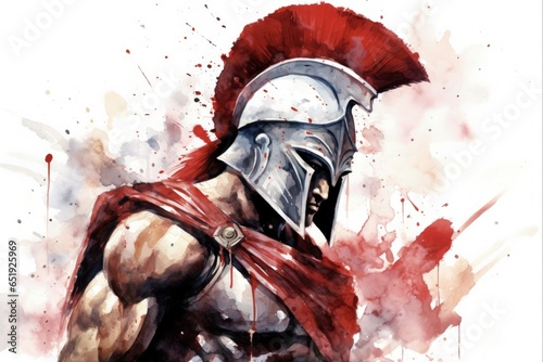 Achilles in Watercolor: Fierce Greek Warrior Amidst the Battle of Troy. Creative Depiction of Mythological Hero from Homer's Iliad photo