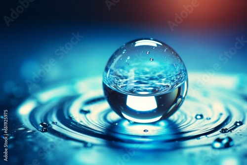  water drops in a glass with blurred lights background