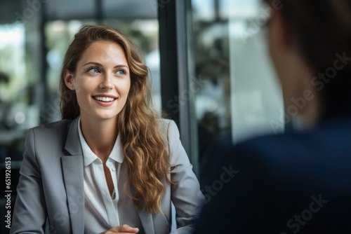 Productive One-On-One Meeting Between Businesswoman and Employee in Office Setting © AIGen