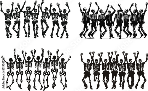 illustration, vector, halloween, head, spooky, anatomy, horror, guitar, human bone, human skeleton, group, fear, music, person, cartoon, color image, , cool, dance, dancing, dead, vector set