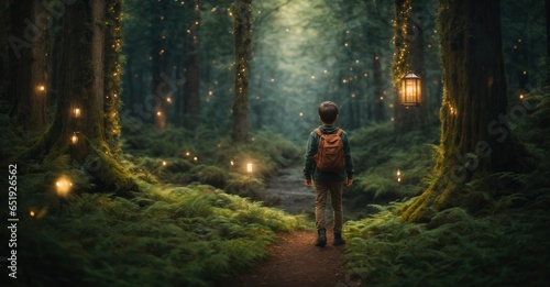 Pixel art depiction of a boy exploring a magical forest
