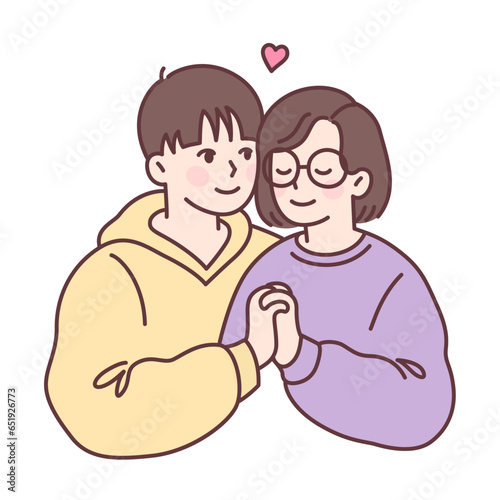 Cute young Asian couple in love holding hands
