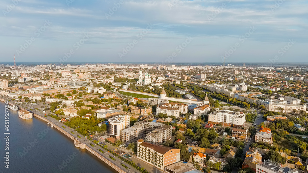 Astrakhan, Russia. View of the Astrakhan Kremlin from the Volga River, Aerial View