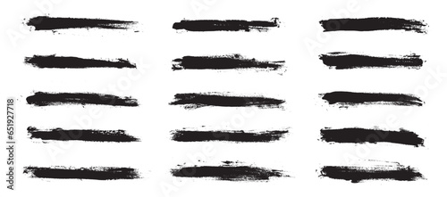 Black paint brush strokes isolated on white background. Paintbrush set template. Grunge texture effect. Graphic design elements grungy painted style concept for banner, flyer, cover, brochure, etc