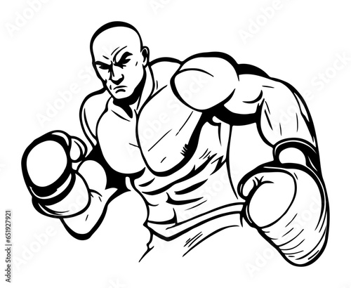 A black and white drawing of a boxer, vector design 