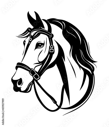 Tribal Horse Head Tattoo Design – Stylized Black Ink Illustration with Bridle ¥