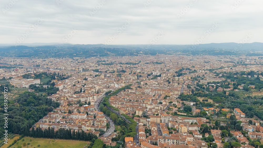 Florence, Italy. General view of the city in cloudy weather. Summer, Aerial View