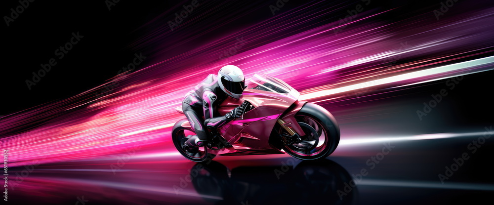 pink motorcycle with rider.
 - obrazy, fototapety, plakaty 