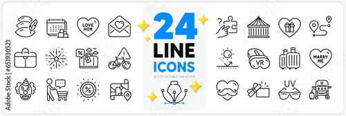 Icons set of Buyer think, Sun protection and Delivery line icons pack for app with Gas grill, Carousels, Travel loan thin outline icon. Father day, Fireworks explosion, Love letter pictogram. Vector