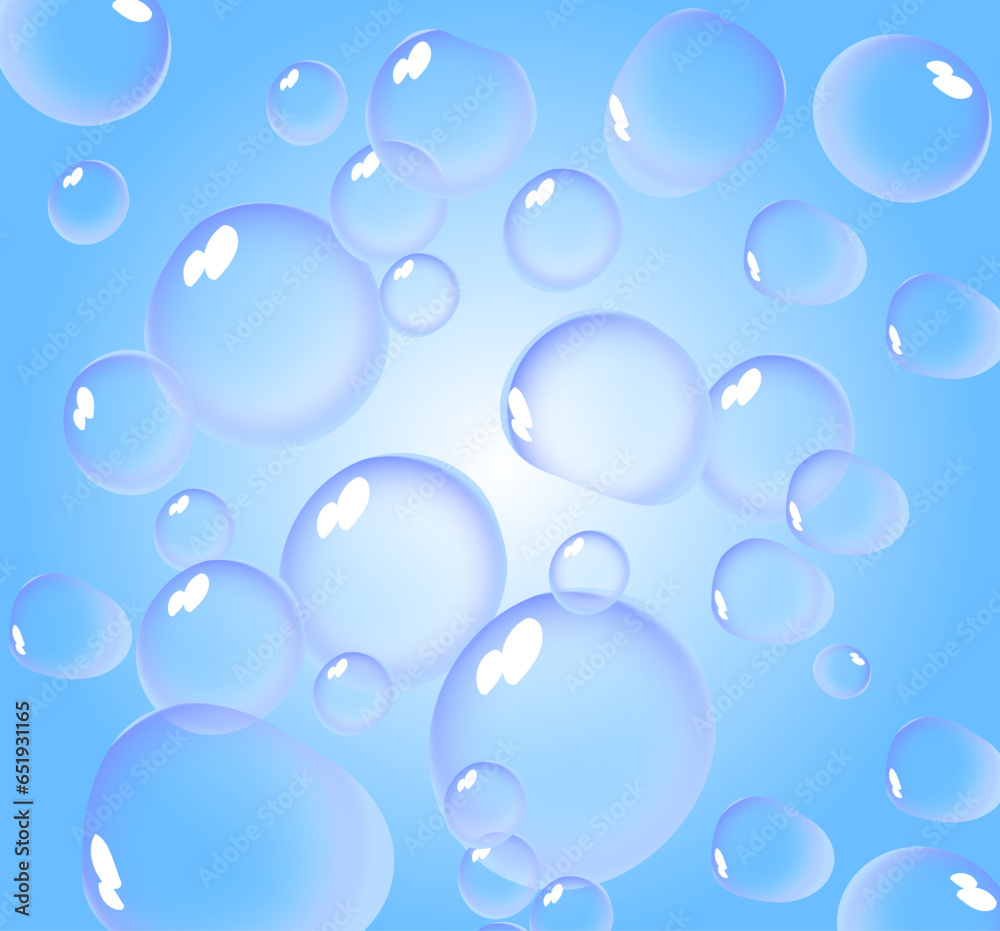 MOVING WATER BUBBLES ILLUSTRATION ON BLUE BACKGROUND