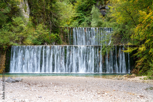 Waterfall cascades on the Pisnica river, Kranjska Gora, Slovenia, Triglav Nat...