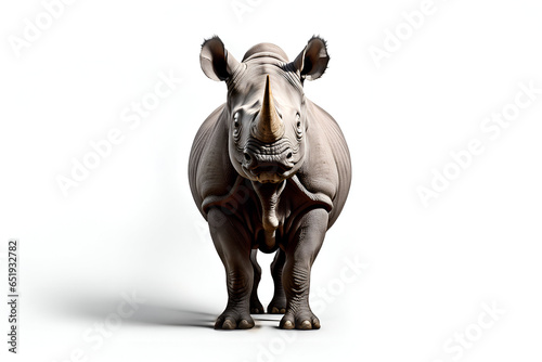 A symmetrical rhino full body portrait on an isolated empty white background - Generative AI