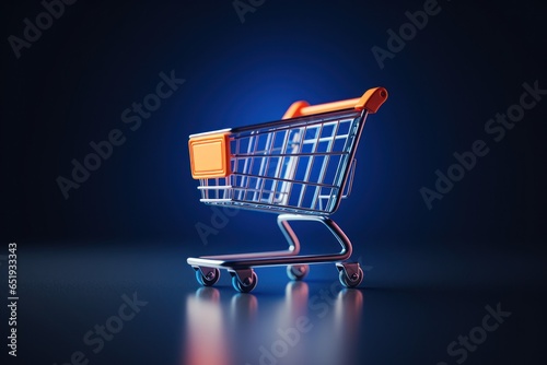 A shopping cart on a blue background. Suitable for e-commerce and online shopping concepts.