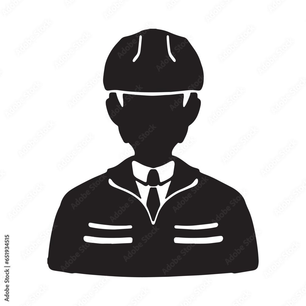 作業服にヘルメットを被った男性のシルエットイラスト 黒 作業服にヘルメットを被った男性のシルエットイラスト 黒