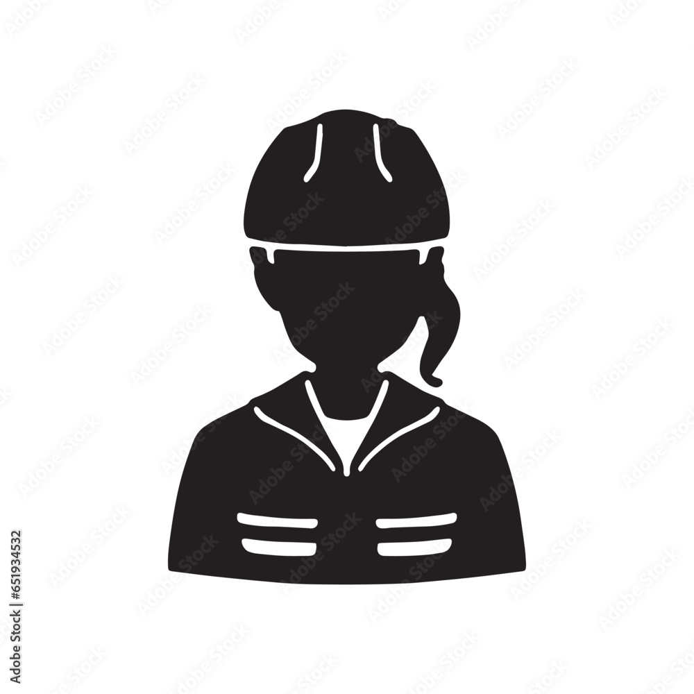 作業服にヘルメットをかぶった女性のシルエットイラスト 作業服にヘルメットをかぶった女性のシルエットイラスト