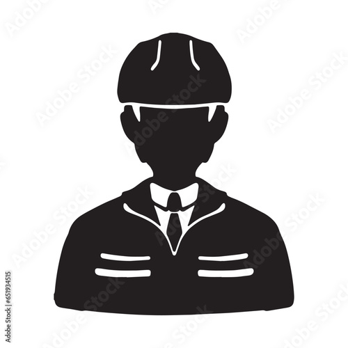 作業服にヘルメットを被った男性のシルエットイラスト　黒