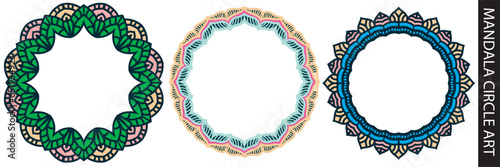 mandala art circle design, abstract floral frame set.