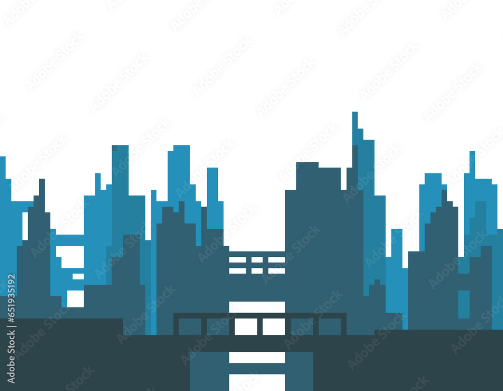 bright cityscape at night pixel illustration