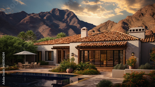 Modern adobe home in the desert mountains
