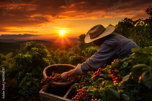 A male farmer harvests coffee beans on a plantation 1