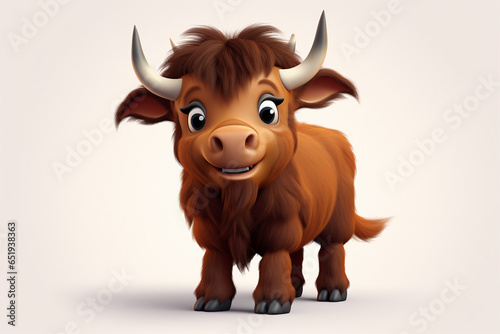 3D cartoon design of a cute buffalo character
