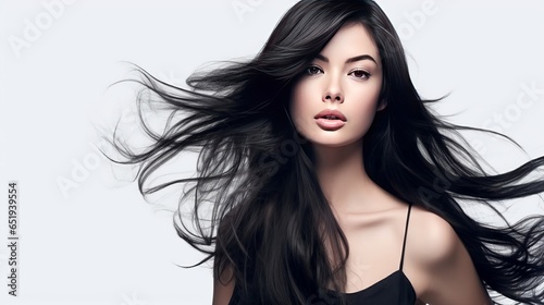 Attractive black hair women for hair care product, Generative ai