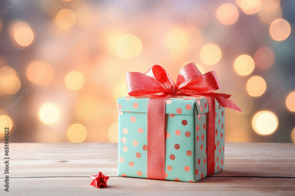 Christmas and new year background.Gift boxes and pine cones and branches on the background of bokeh garlands Christmas and new year background.Gift boxes and pine cones and branches on the background of bokeh garlands