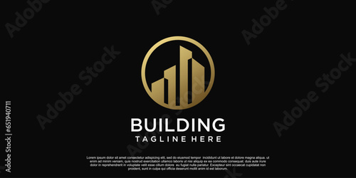 Building logo design unique concept golden gradient Premium Vector