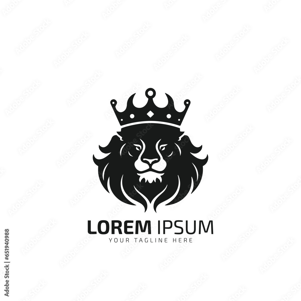 lion king aggressive logo silhouette icon vector template with crown