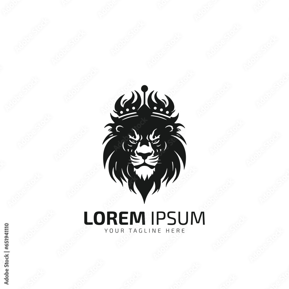 Lion king with crown minimal logo silhouette vector icon on white background