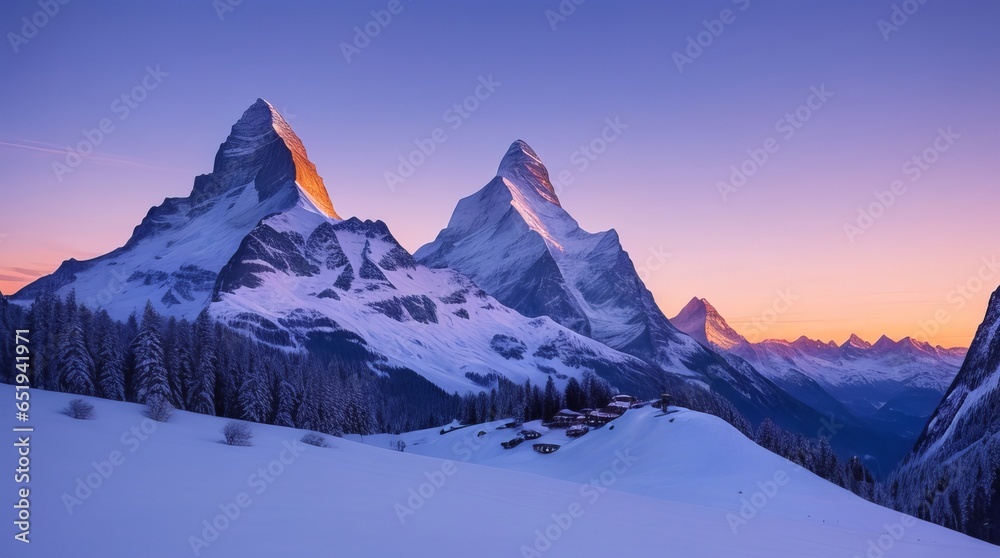Obraz premium A snow covered mountain range stretches as far as the eye can see.