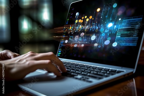 Close up of hands while typing on laptop