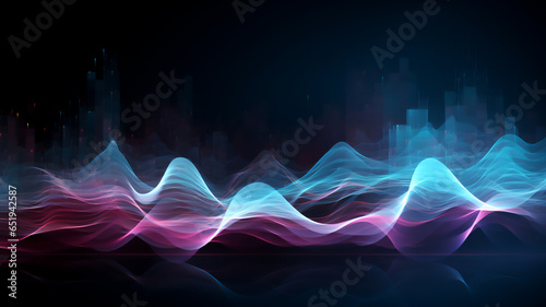 Audio soundwave scope signal as an abstract background depicting a sampled music sound wave frequency in a recording studio showing its amplitude, computer Generative AI stock illustration image