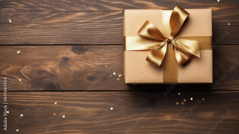 top view giftbox with ribbon onwooden background top view giftbox with ribbon onwooden background
