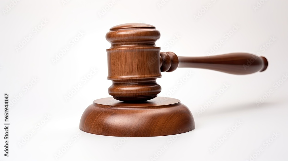 Wooden judge gavel on white closeup view