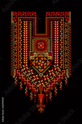 Embroidery vector Tatreez template , Palestinian fashion neck ornament