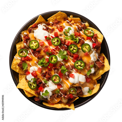 Top view of American food Tex-Mex Nachos isolated on a white transparent background  photo