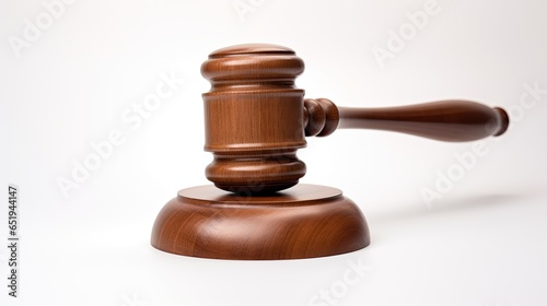 Wooden judge gavel on white closeup view