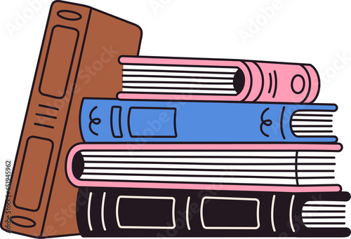 Stack of books cartoon doodle drawing.