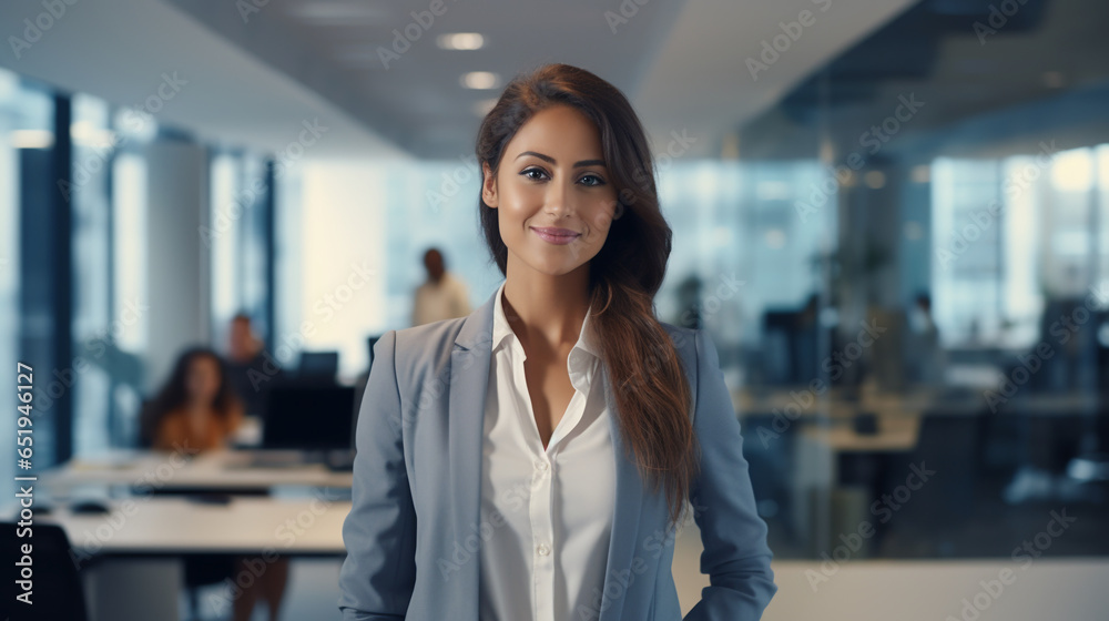 Fototapeta premium Business woman at office smile looking to the camera