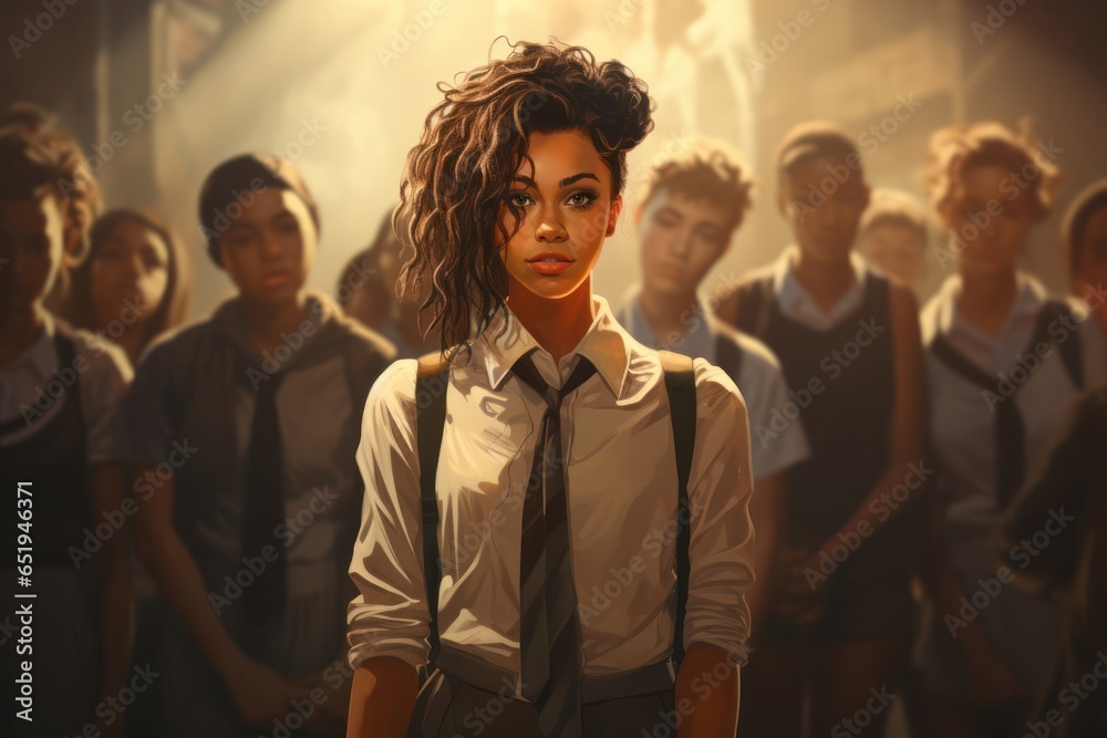 Obraz premium Black Woman Illustration Teacher Occupation Job Workplace Background Generative AI