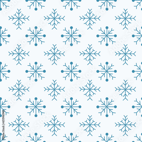 Simple Winter and Christmas seamless pattern with Snowflakes. Vector flat
