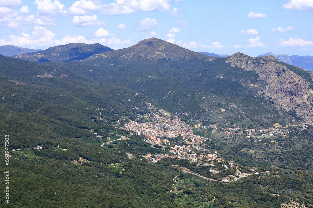 Aerial photo of Biddamanna Istrisàili/Villagrande Strisaili village in Sardinia, Italy