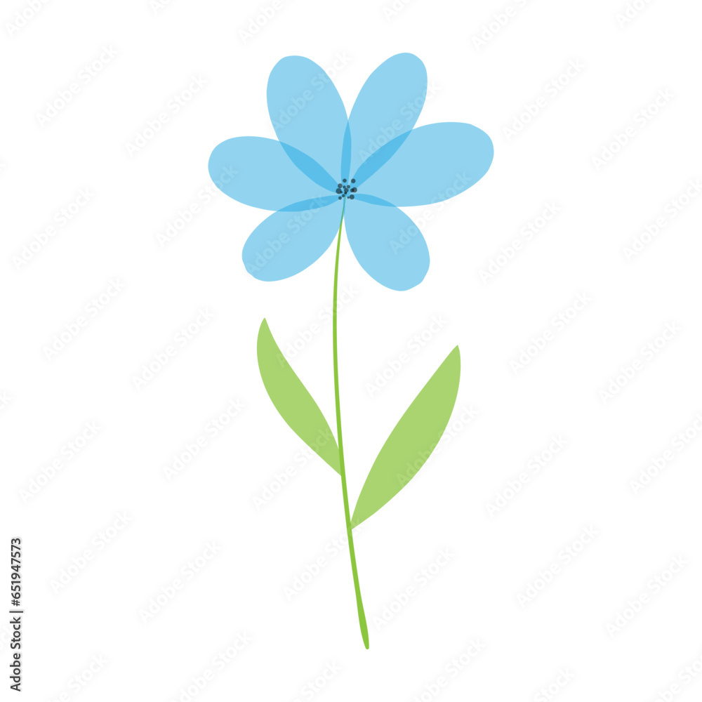 Beautiful delicate flower. Blue chamomile on a white background. Cute field daisy. Vector illustration.