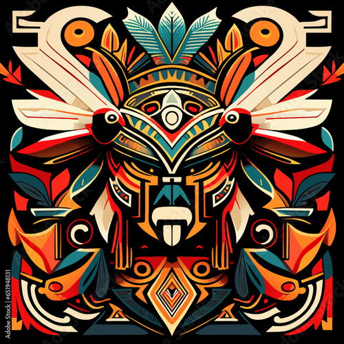 Colorful tribal ethnic mask on the black background. Vector illustration.